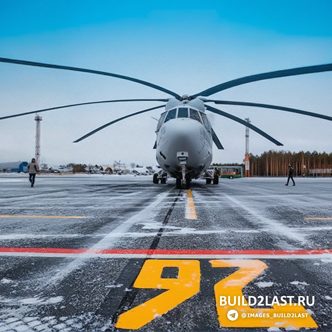 Ми-26 на земле, с ярко выраженной мощной конструкцией.
